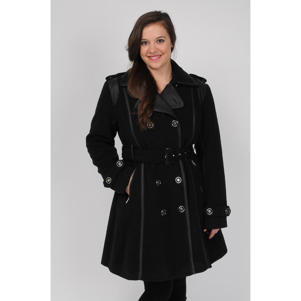 Excelled Ladies Double Breasted Faux Wool Belted Trench- Online Exclusive