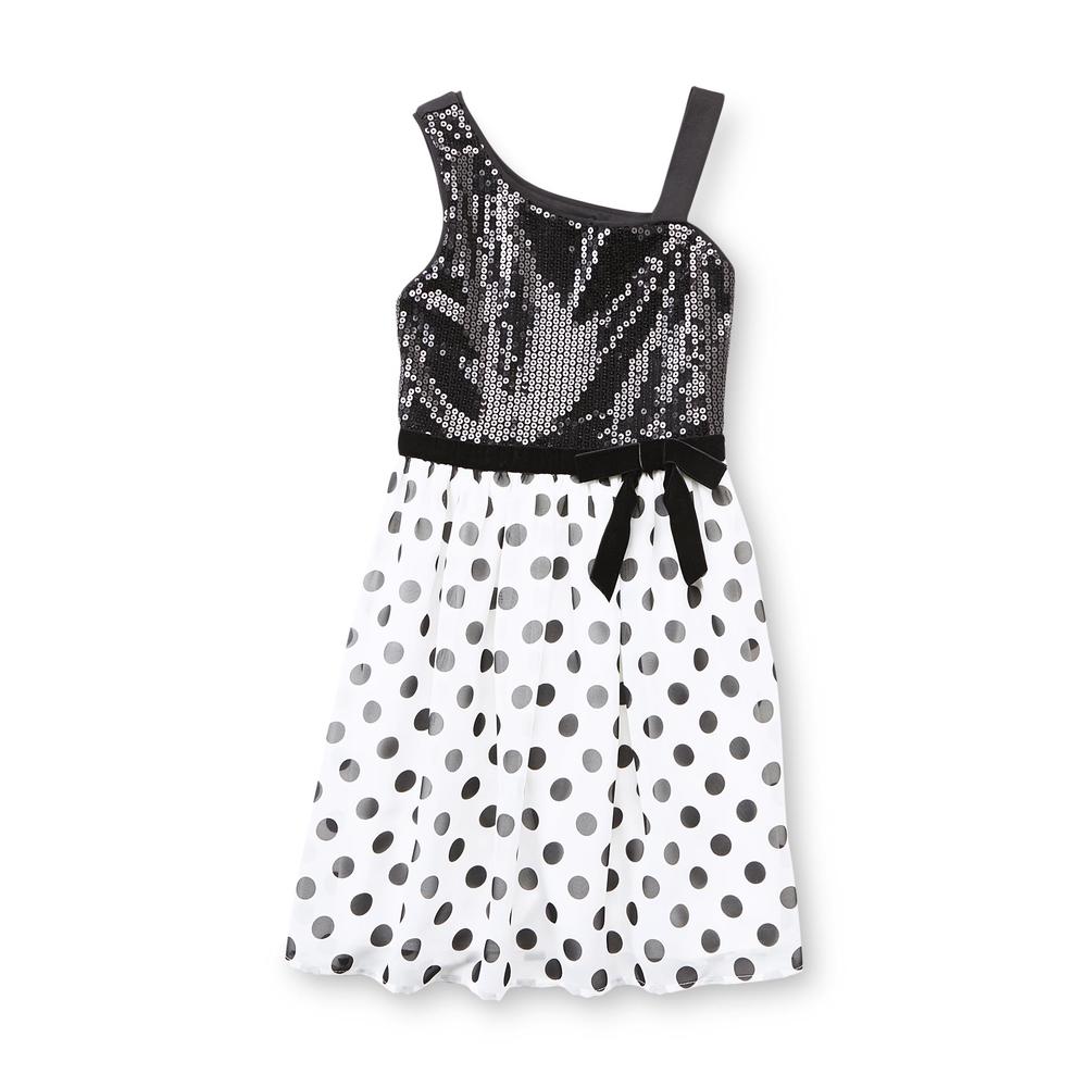 Holiday Editions Girl's Sequined One-Shoulder Party Dress - Polka Dots