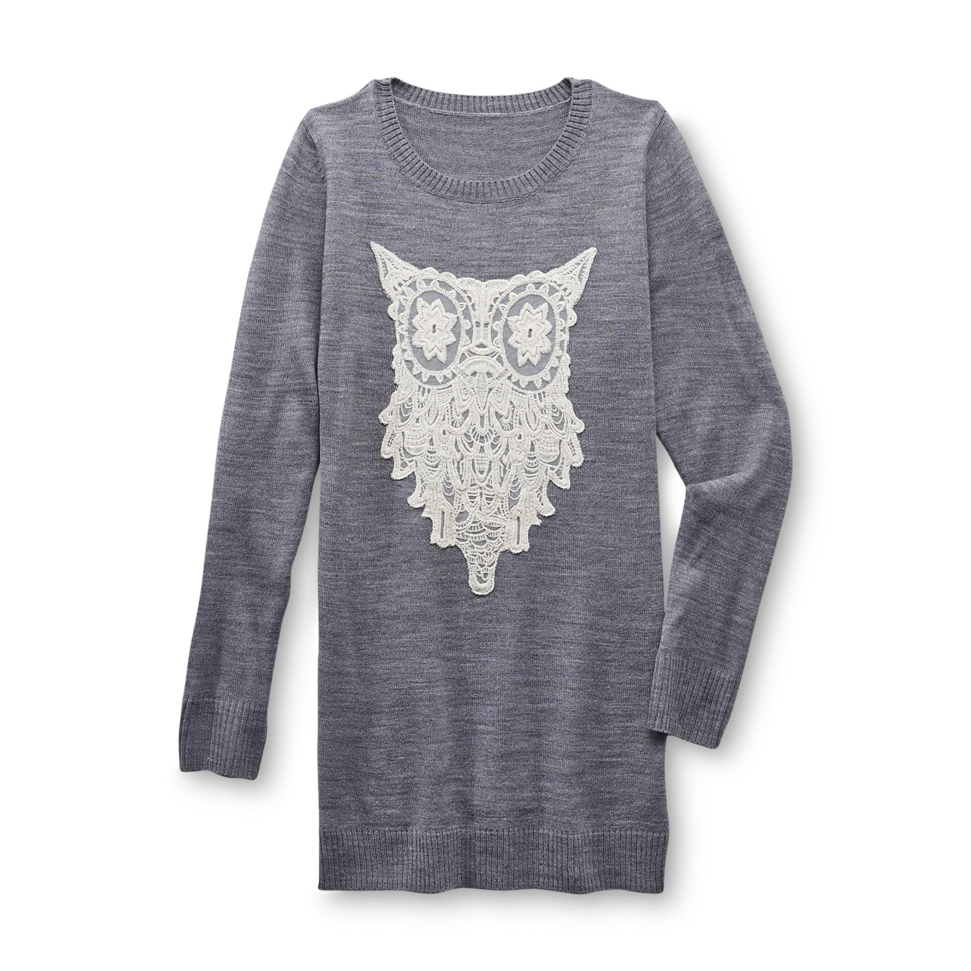 Route 66 Girl's Crochet Applique Tunic Sweater - Owl
