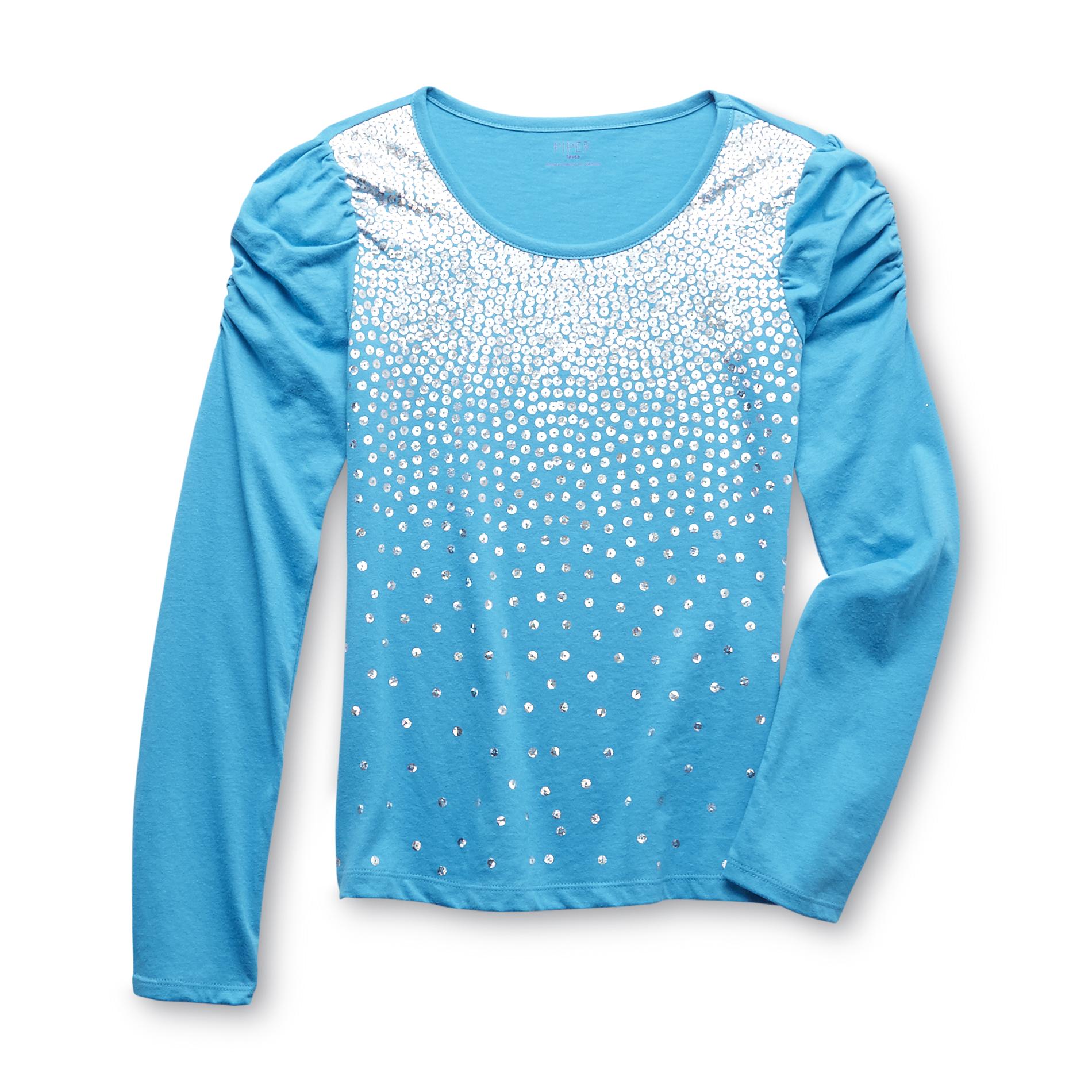 Piper Faves Girl's Foil-Print Long-Sleeve Top