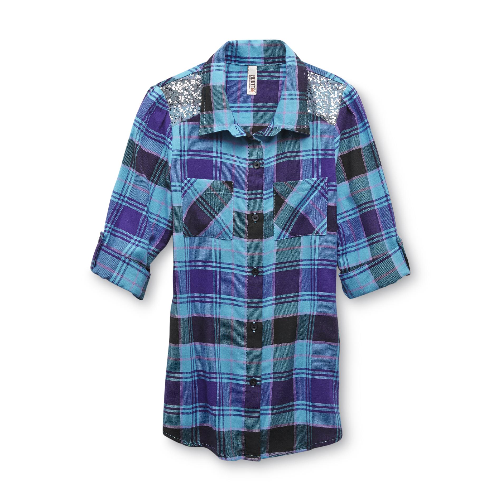 Route 66 Girl's Embellished Flannel Shirt - Plaid