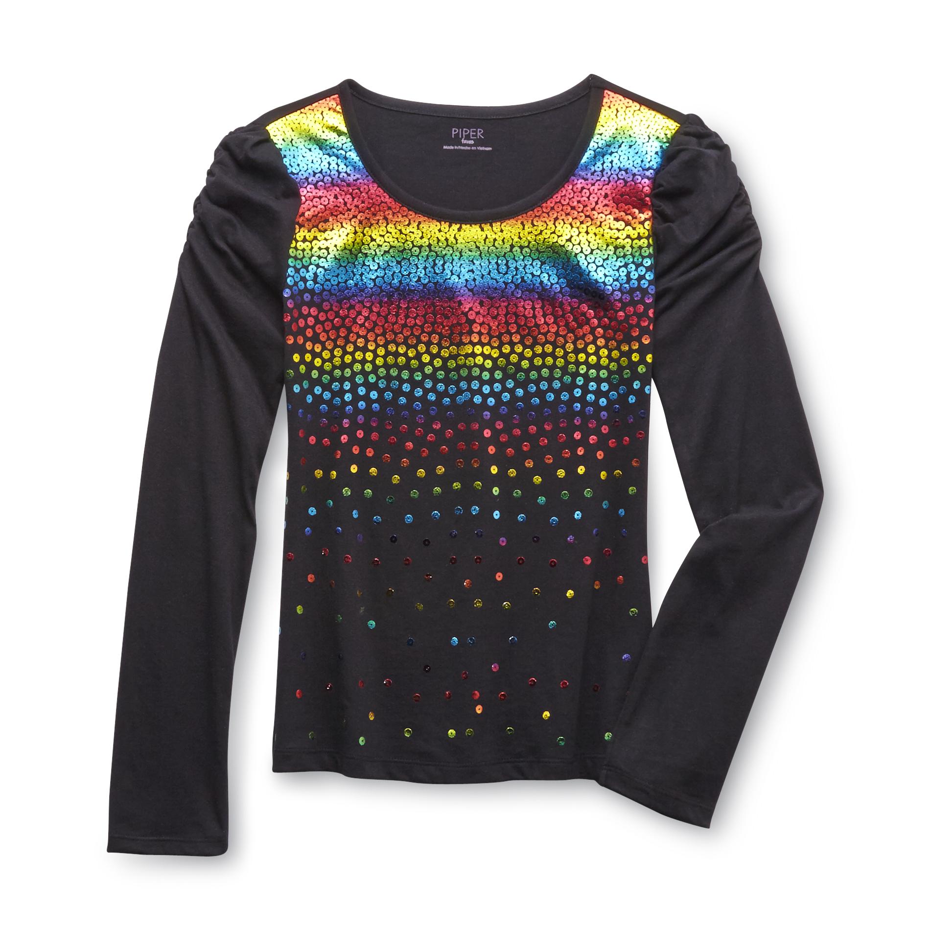 Piper Faves Girl's Foil-Print Long-Sleeve Top - Rainbow Colored