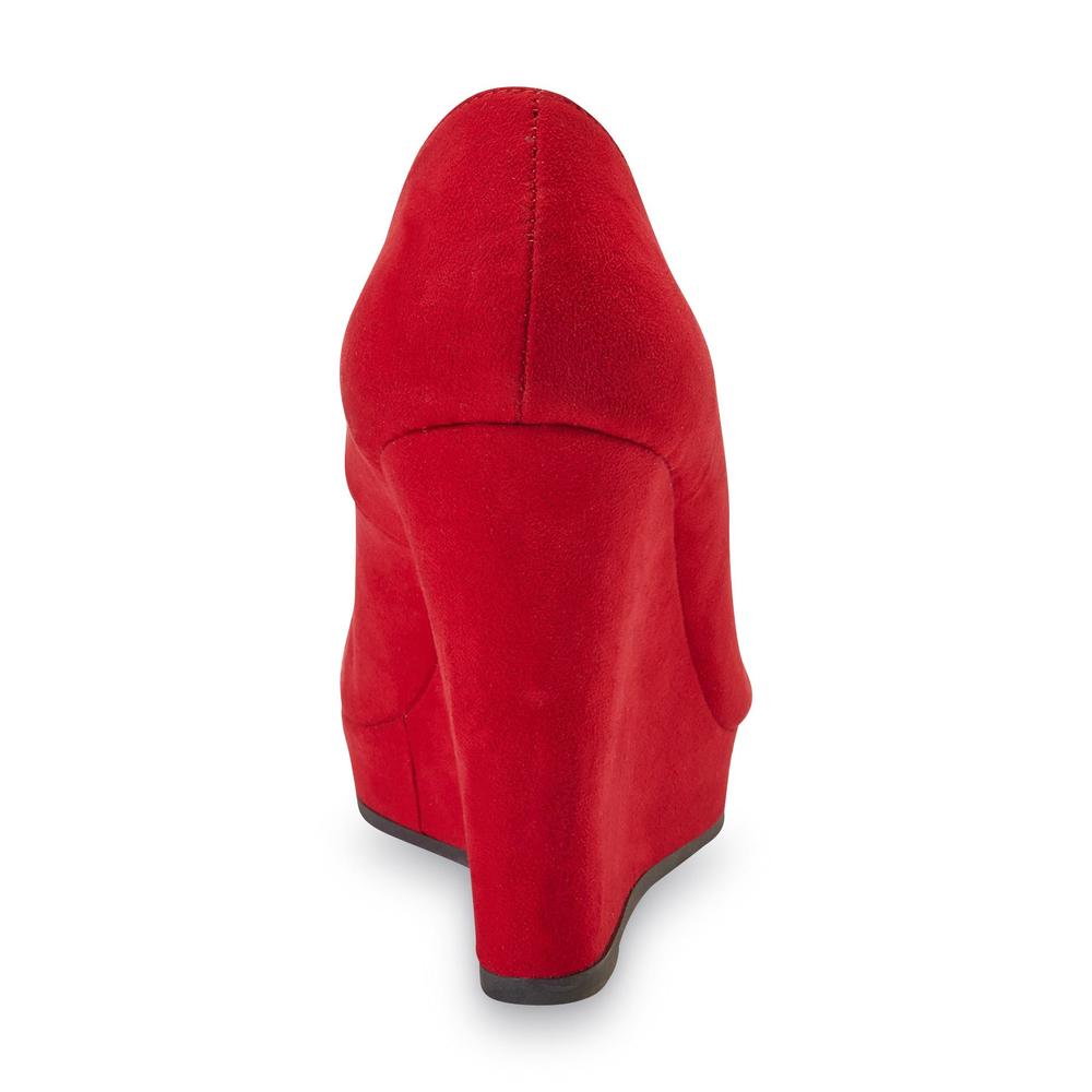 Qupid Women's Maven Red Sueded Platform Wedge Shoe