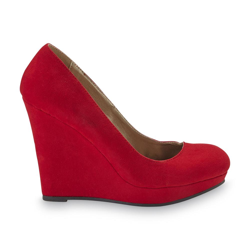 Qupid Women's Maven Red Sueded Platform Wedge Shoe