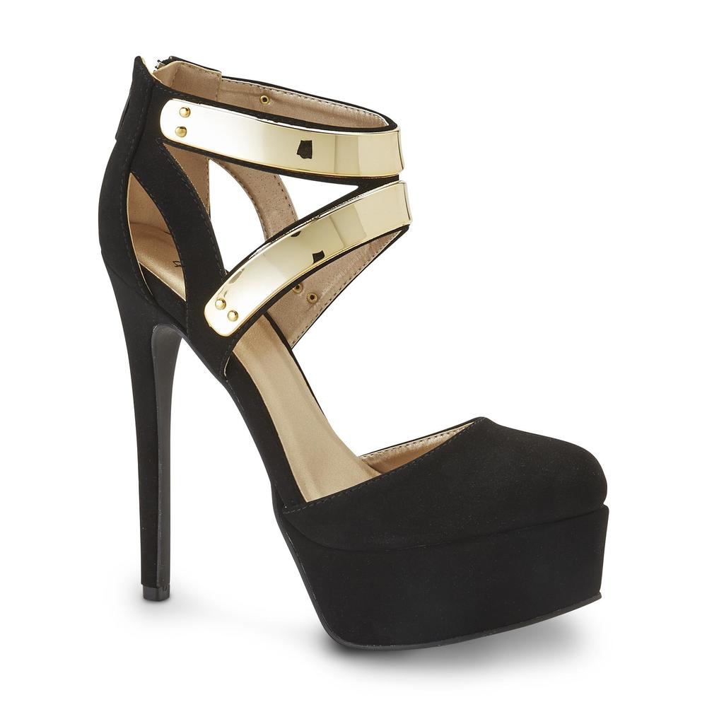 Qupid Women's Liza Black/Gold Stiletto High-Heel Shoe