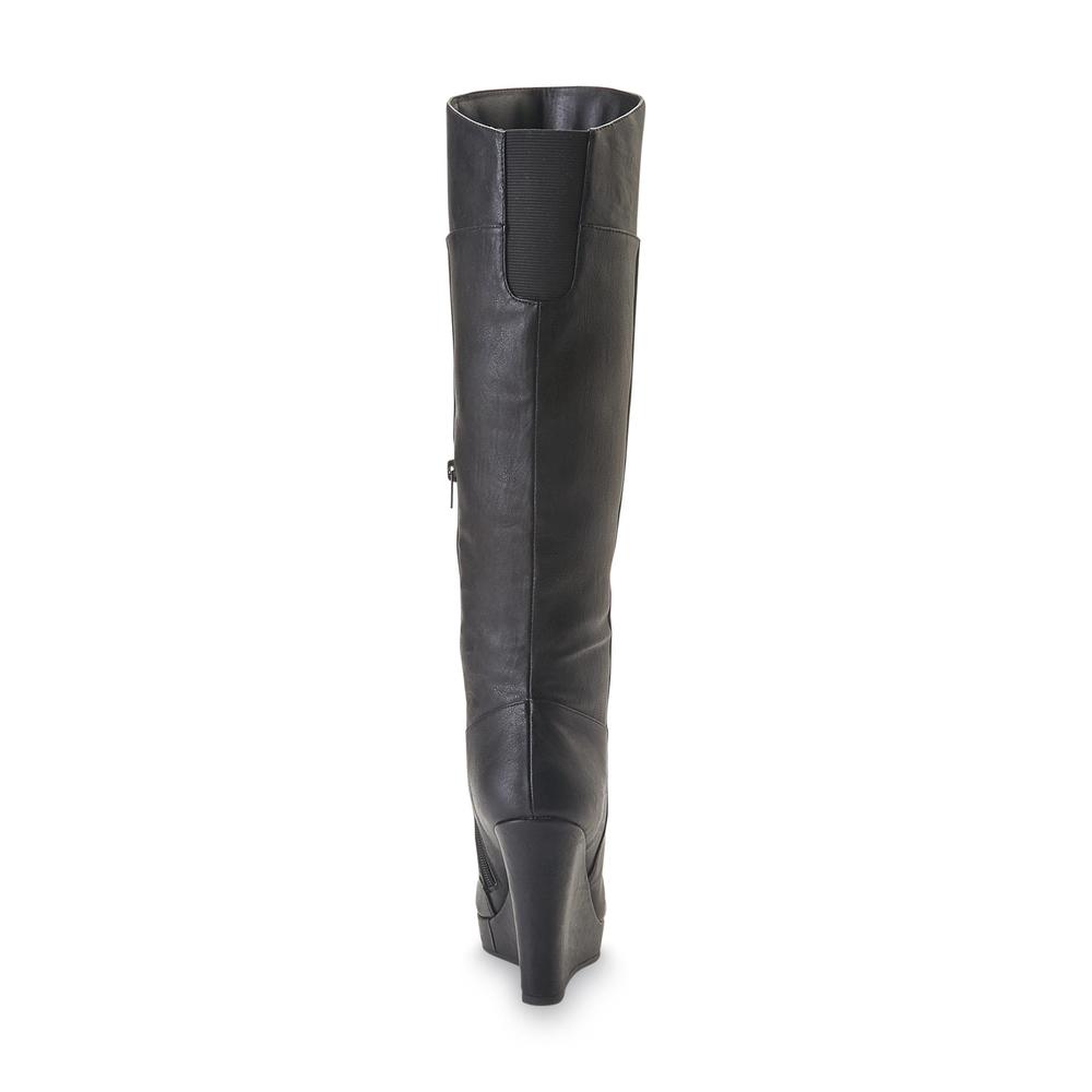 Qupid Women's Sadie 14" Black Wedge Fashion Boot