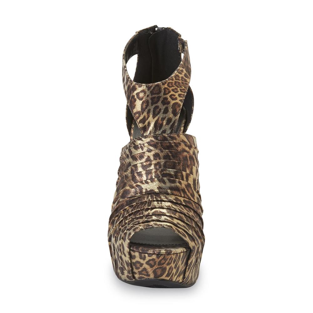 Qupid Women's Isabell Goldtone/Leopard Platform Sandal