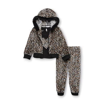 WonderKids Infant & Toddler Girl's Velour Hoodie Jacket  Pants & T-Shirt - Leopard Print