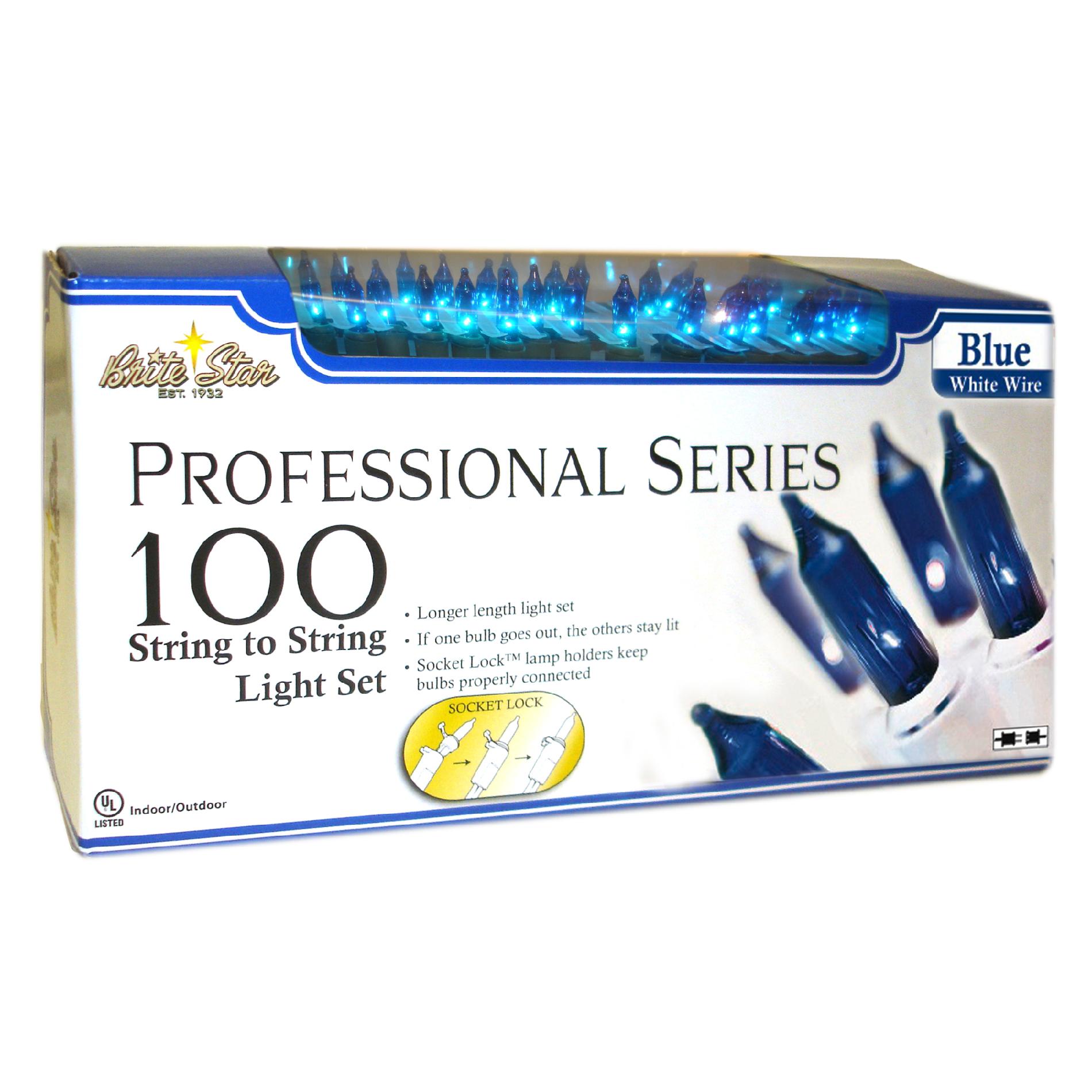 Set of 2, 100 ct professional series mini light set, blue w/ white wire