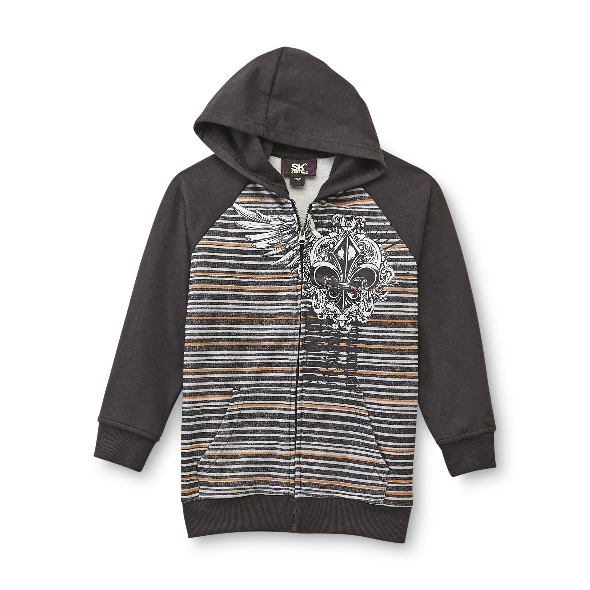SK2 Boy's Graphic Fleece Hoodie Jacket - Fleur-de-lis & Striped