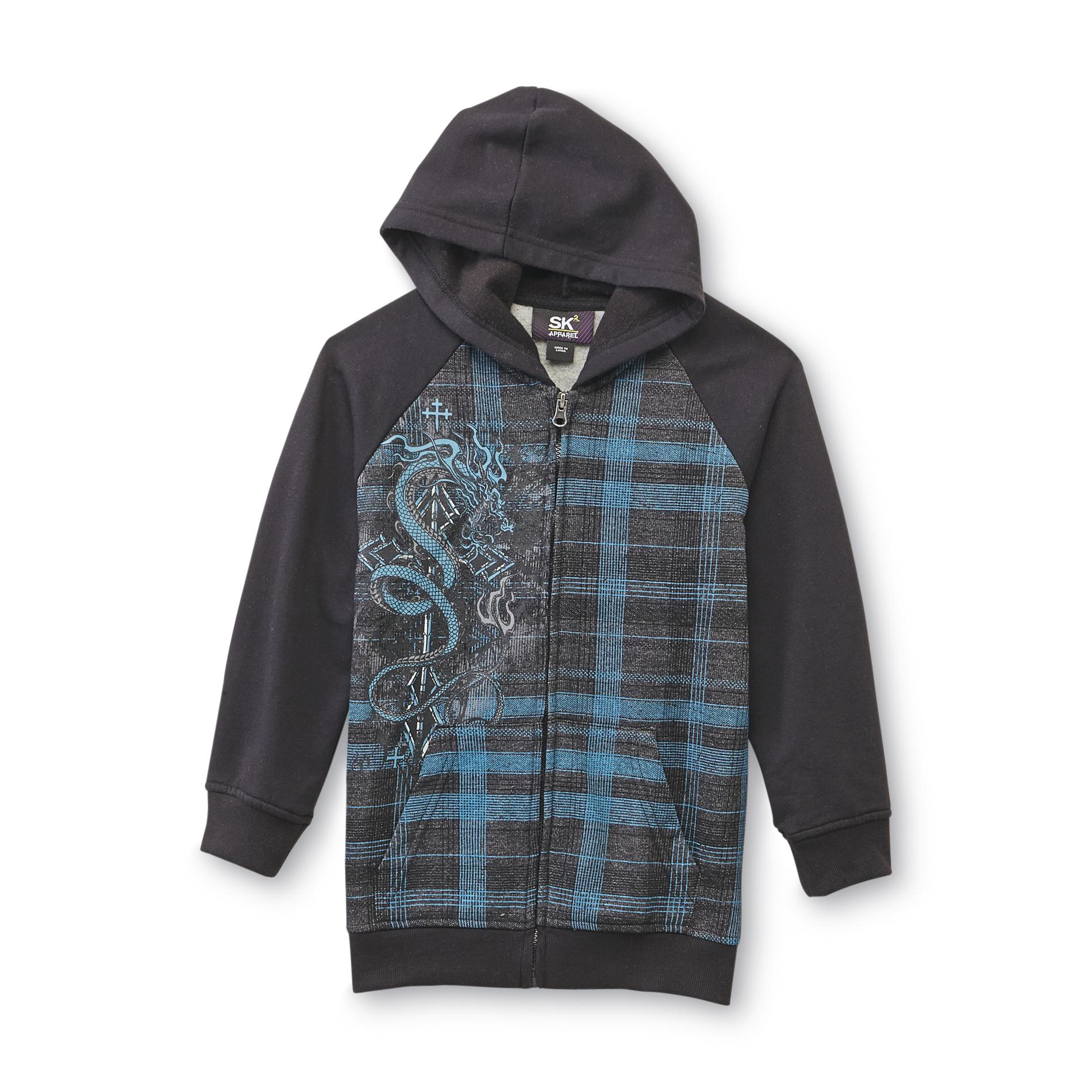 SK2 Boy's Graphic Fleece Hoodie Jacket - Dragon & Plaid