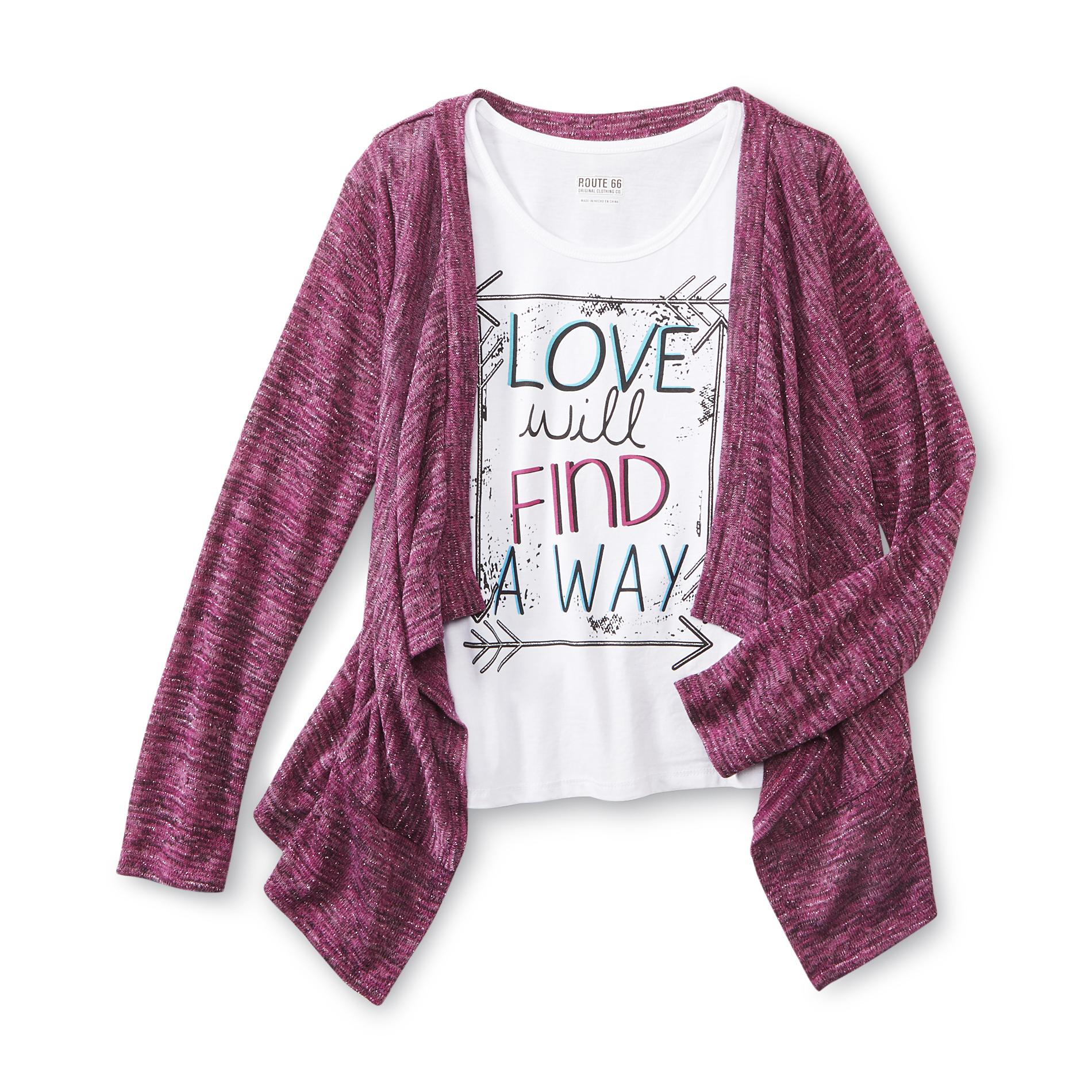 Route 66 Girl's Layered Look Cardigan Top - Love