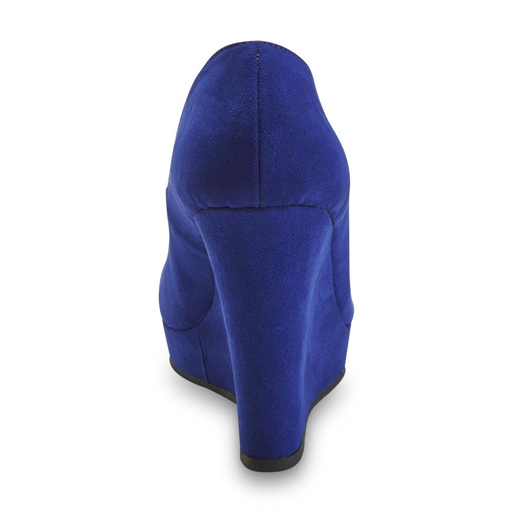 Qupid Women's Maven Blue Sueded Platform Wedge Shoe