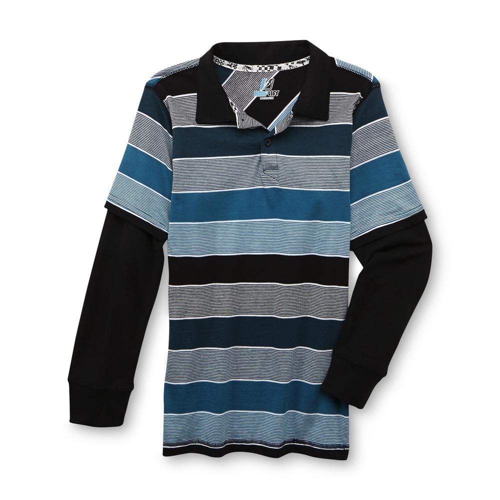 Amplify Boy's Thermal-Sleeve Polo Shirt - Striped