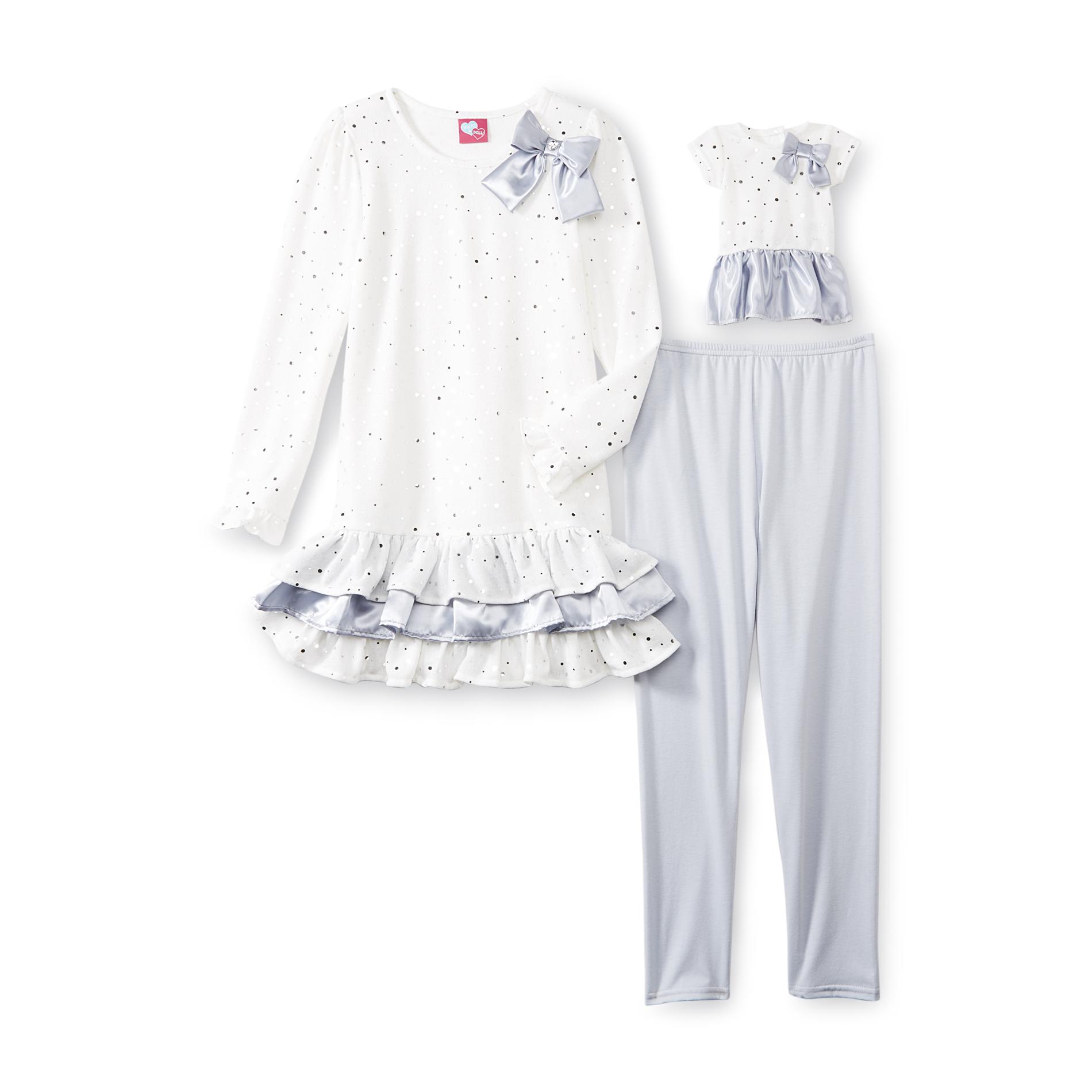 What A Doll Girl's Tunic  Leggings & Doll Dress - Spangles
