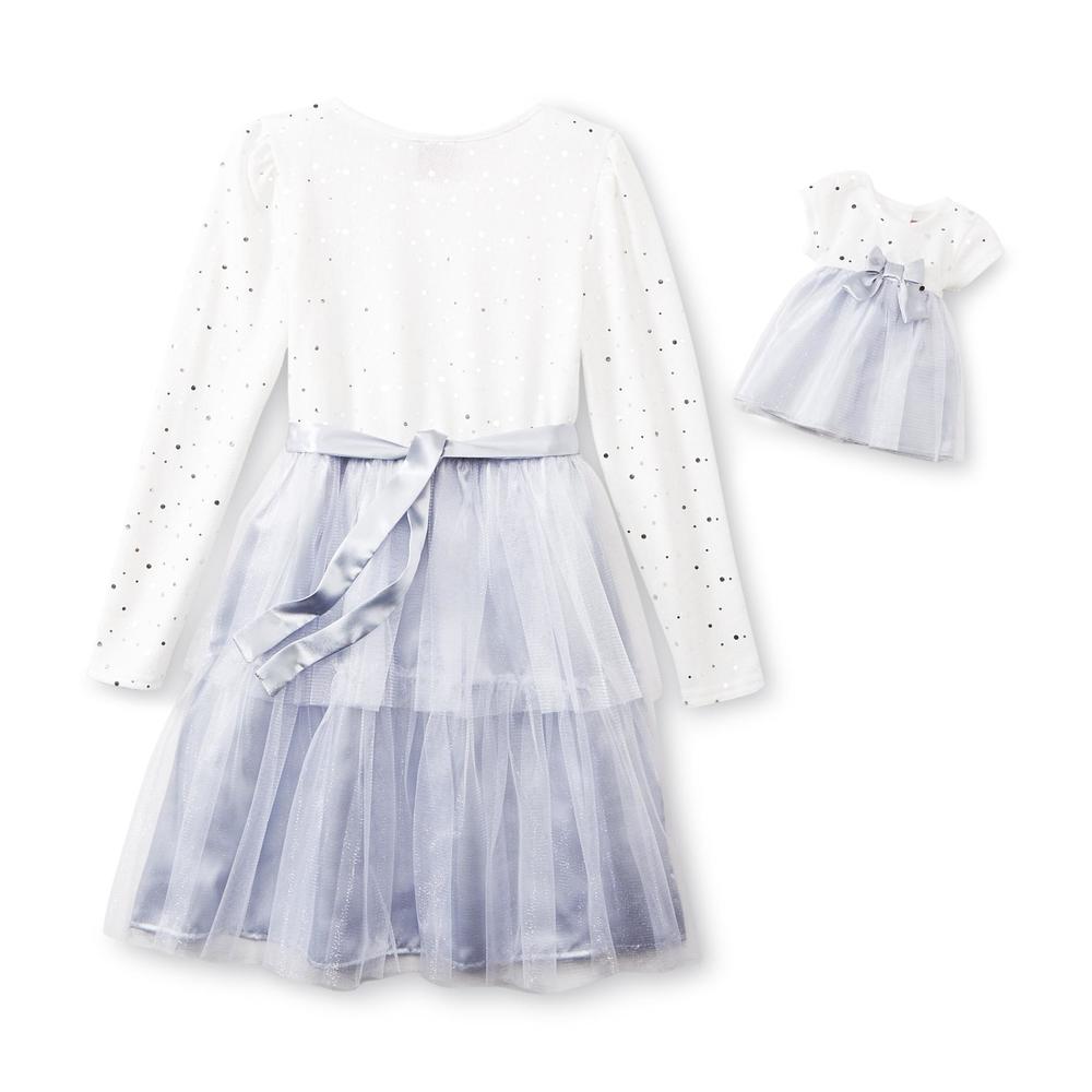 What A Doll Girl's Tiered Dress & Doll Dress - Metallic Dots