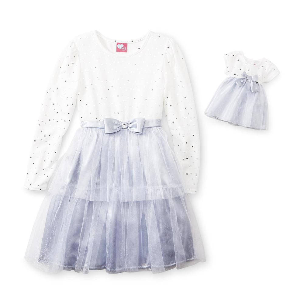 What A Doll Girl's Tiered Dress & Doll Dress - Metallic Dots