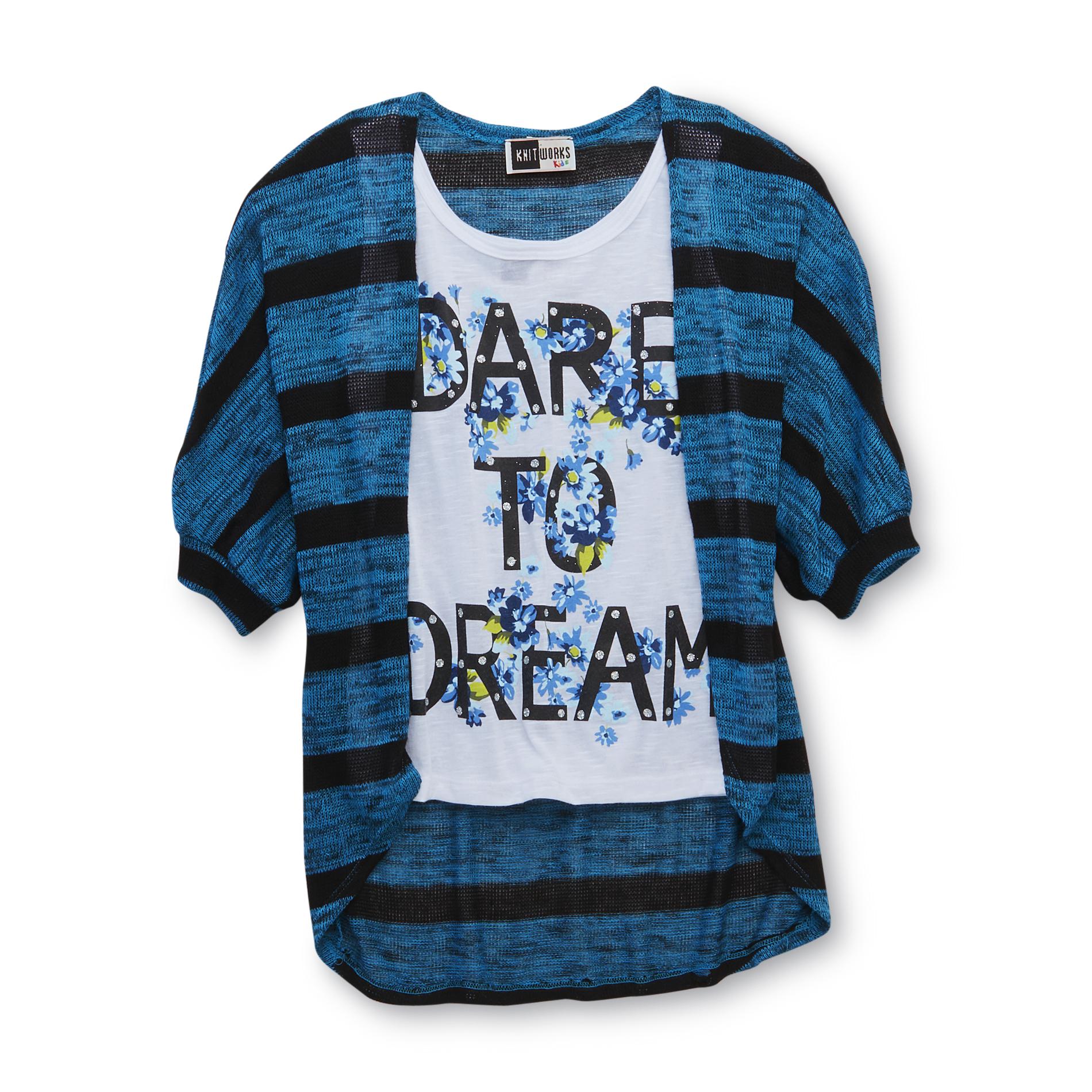 Knitworks Kids Girl's Graphic Tank Top & Striped Cardigan - Dream