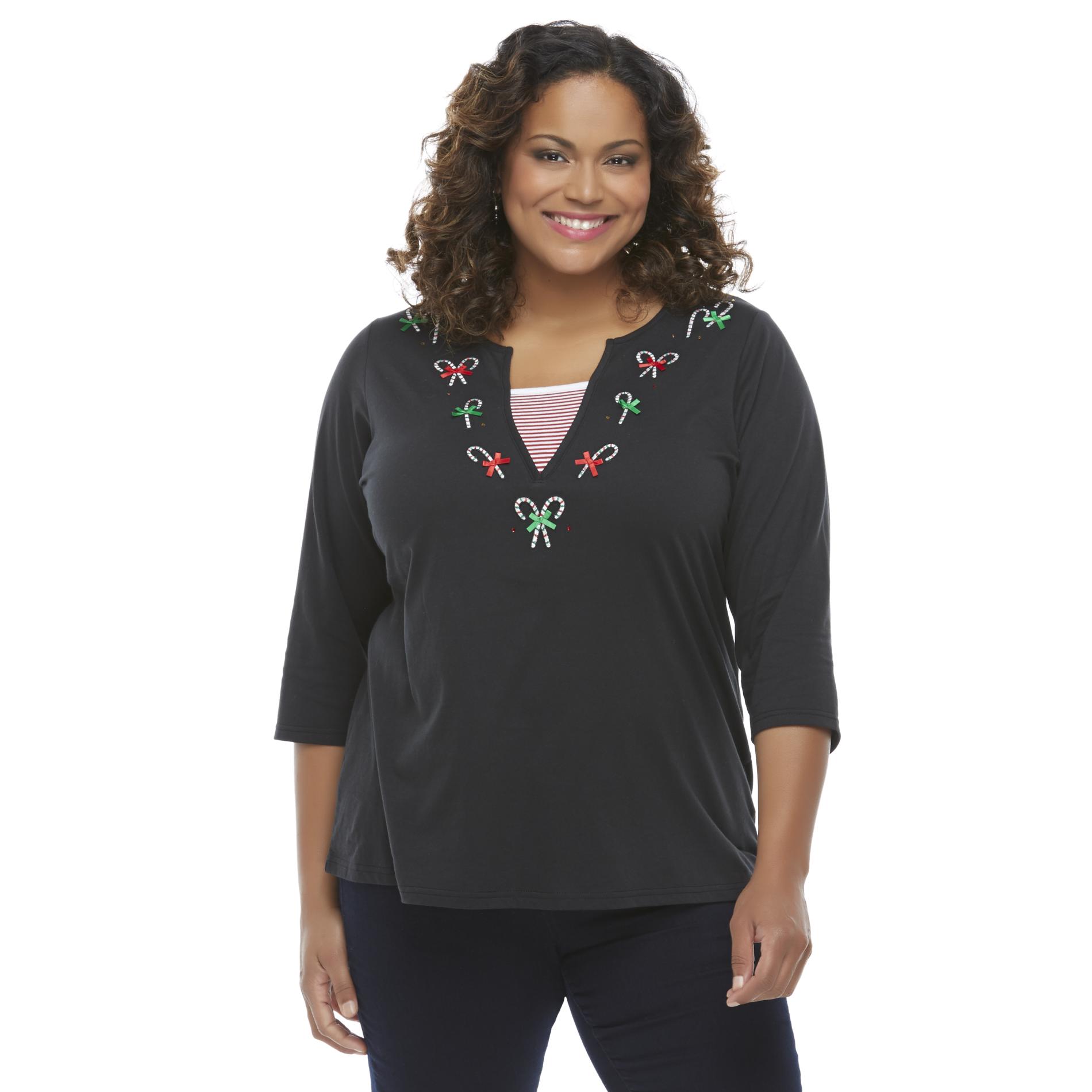 Holiday Editions Women's Plus Holiday Top - Candy Canes