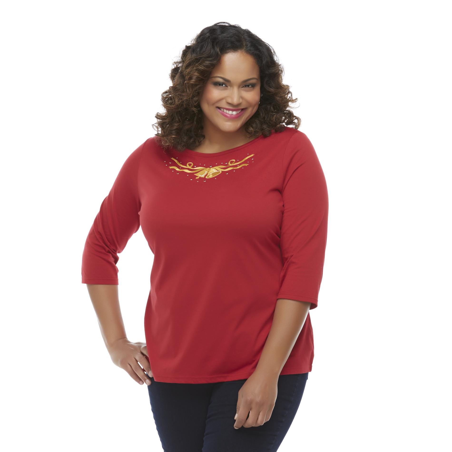 Holiday Editions Women's Plus Holiday Knit Top - Bells