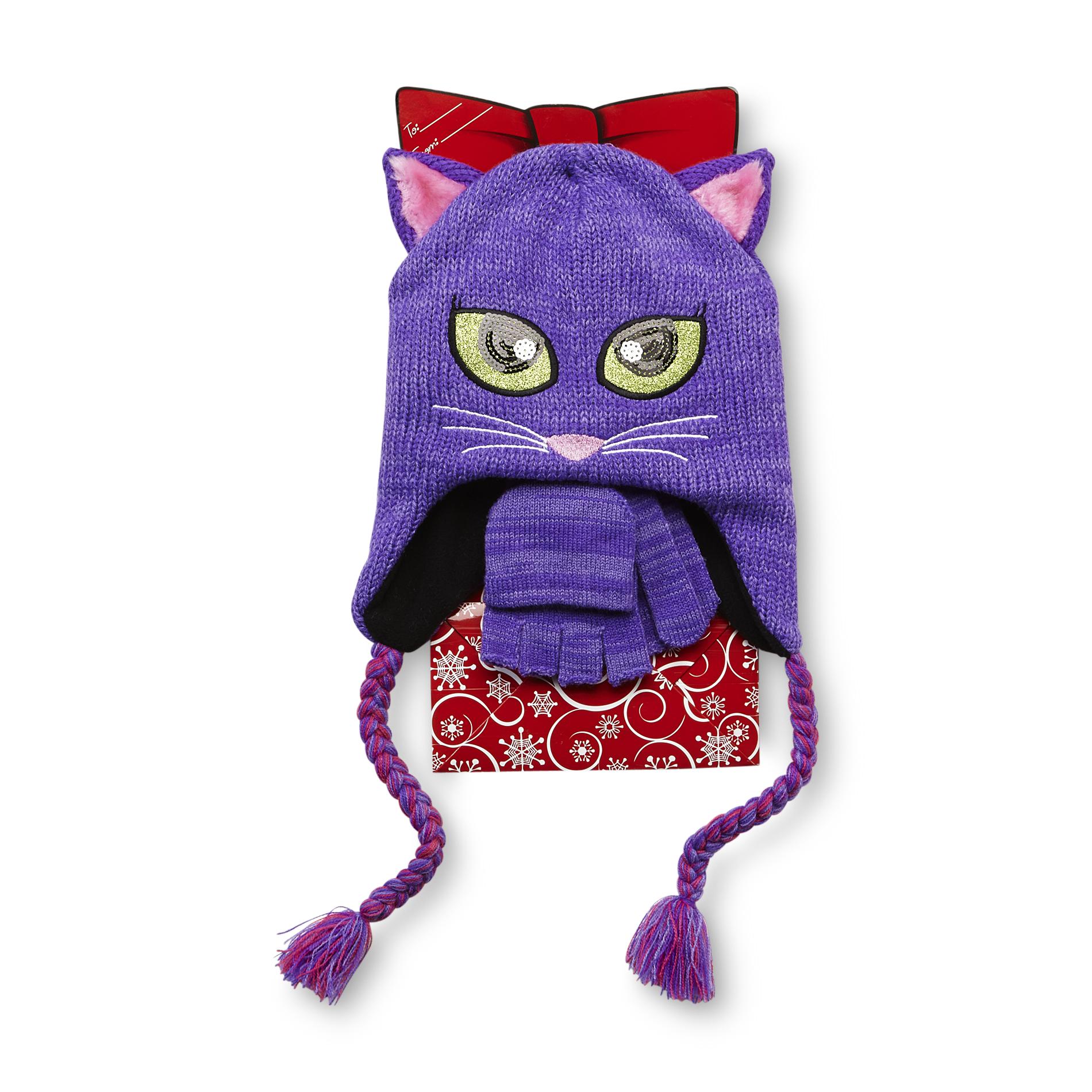 Joe Boxer Women's Critter Hat  Gloves & Holiday Gift Bag - Cat