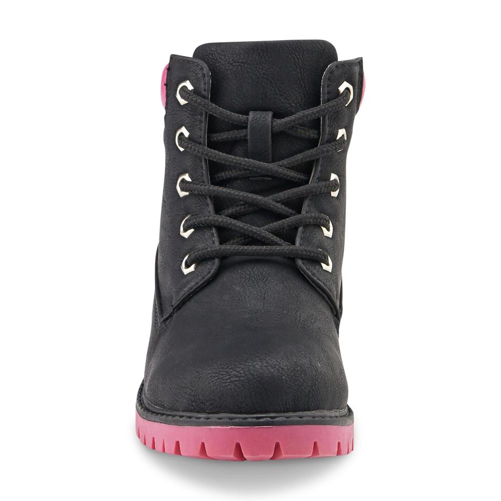 Yoki Girl's Gigi-K 5" Black/Pink Lace-Up Ankle Boot