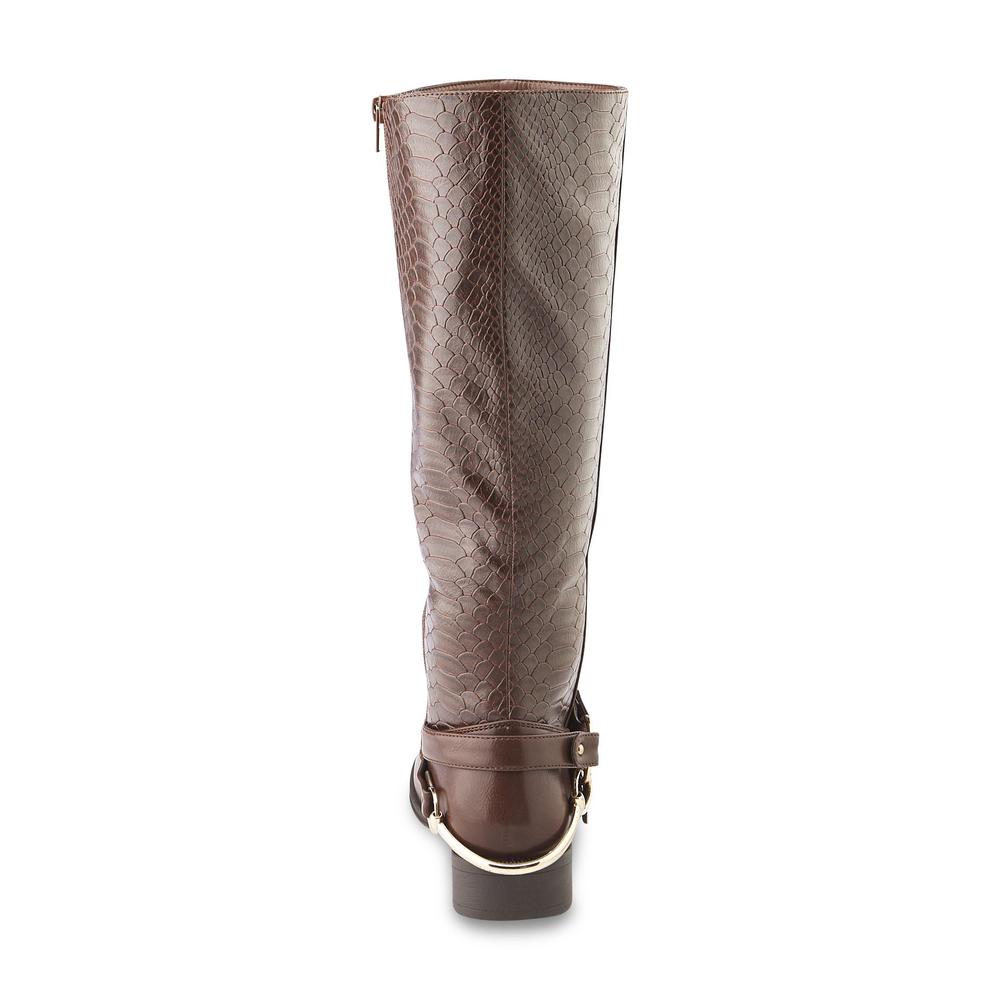 Yoki Women's Monroe 15" Brown/Gold Knee-High Riding Boot