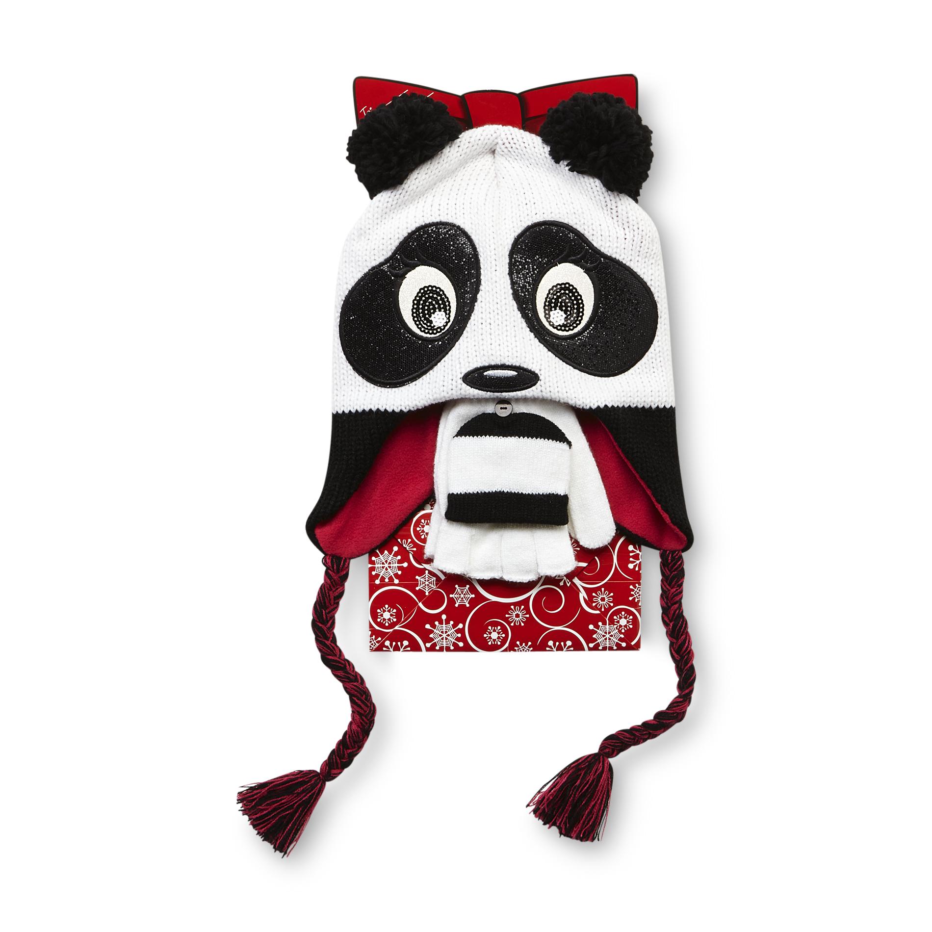 Joe Boxer Women's Critter Hat  Gloves & Holiday Gift Bag - Panda
