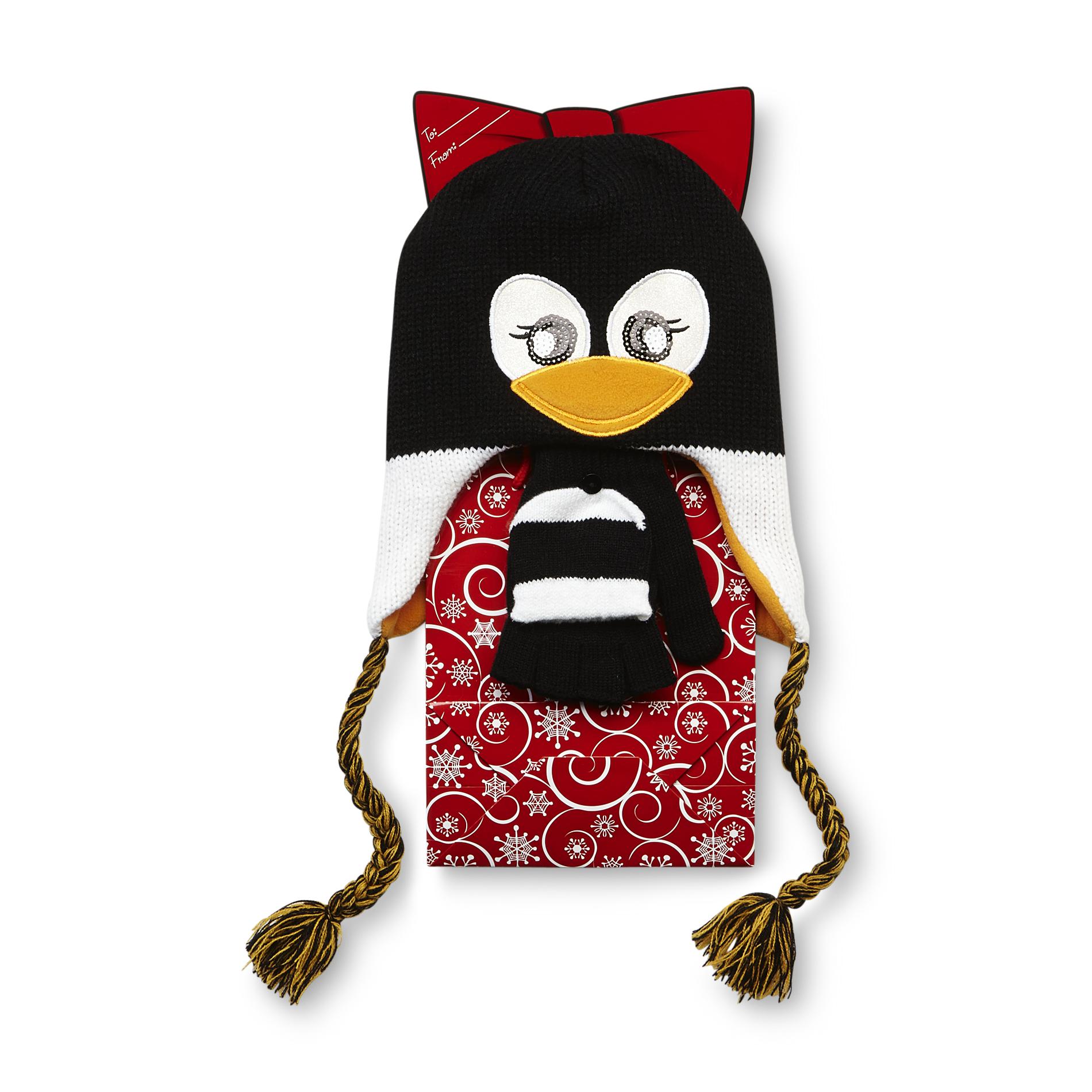 Joe Boxer Women's Critter Hat  Gloves & Holiday Gift Bag - Penguin