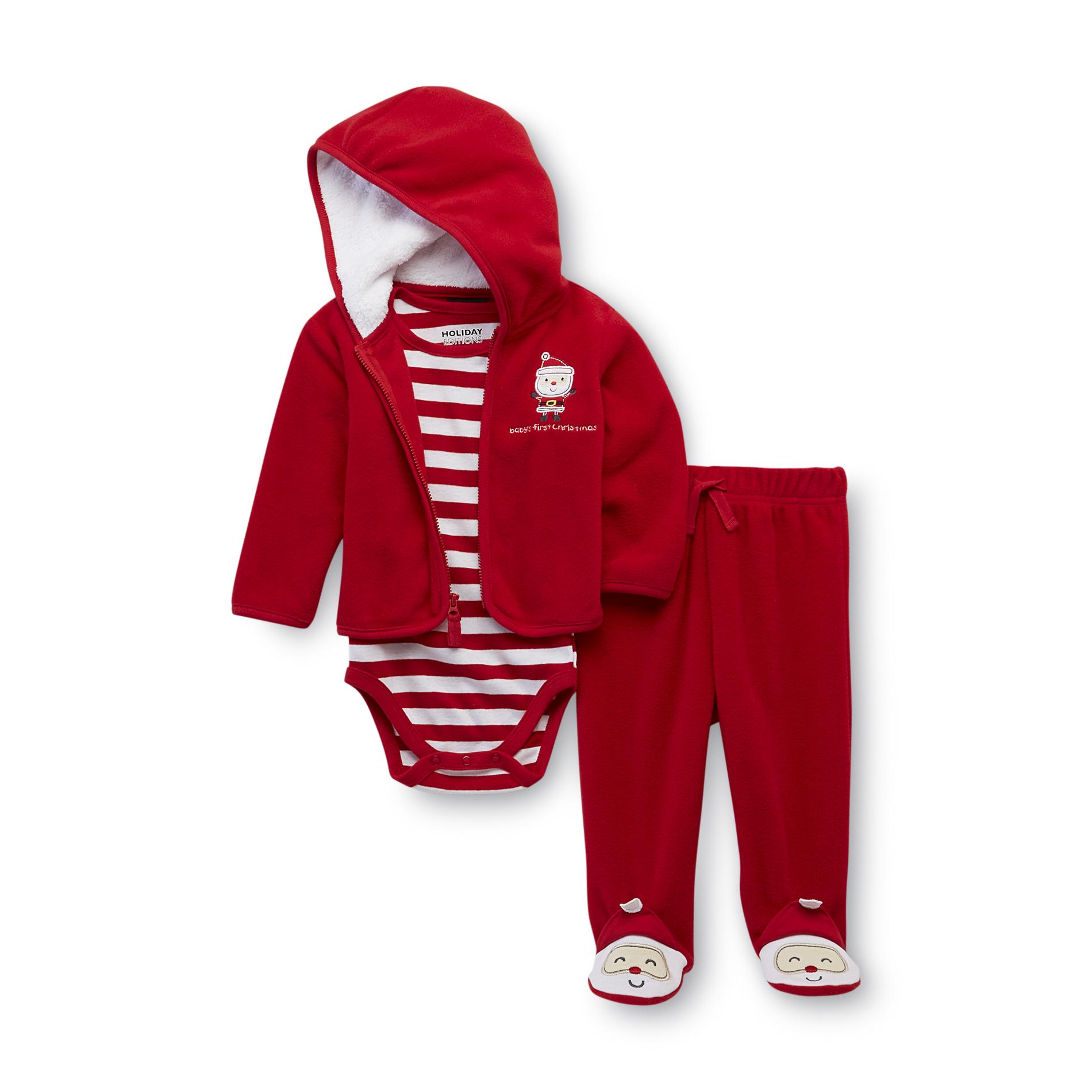 Small Wonders Newborn's Christmas Hoodie Jacket  Bodysuit & Fleece Pants - Santa Claus