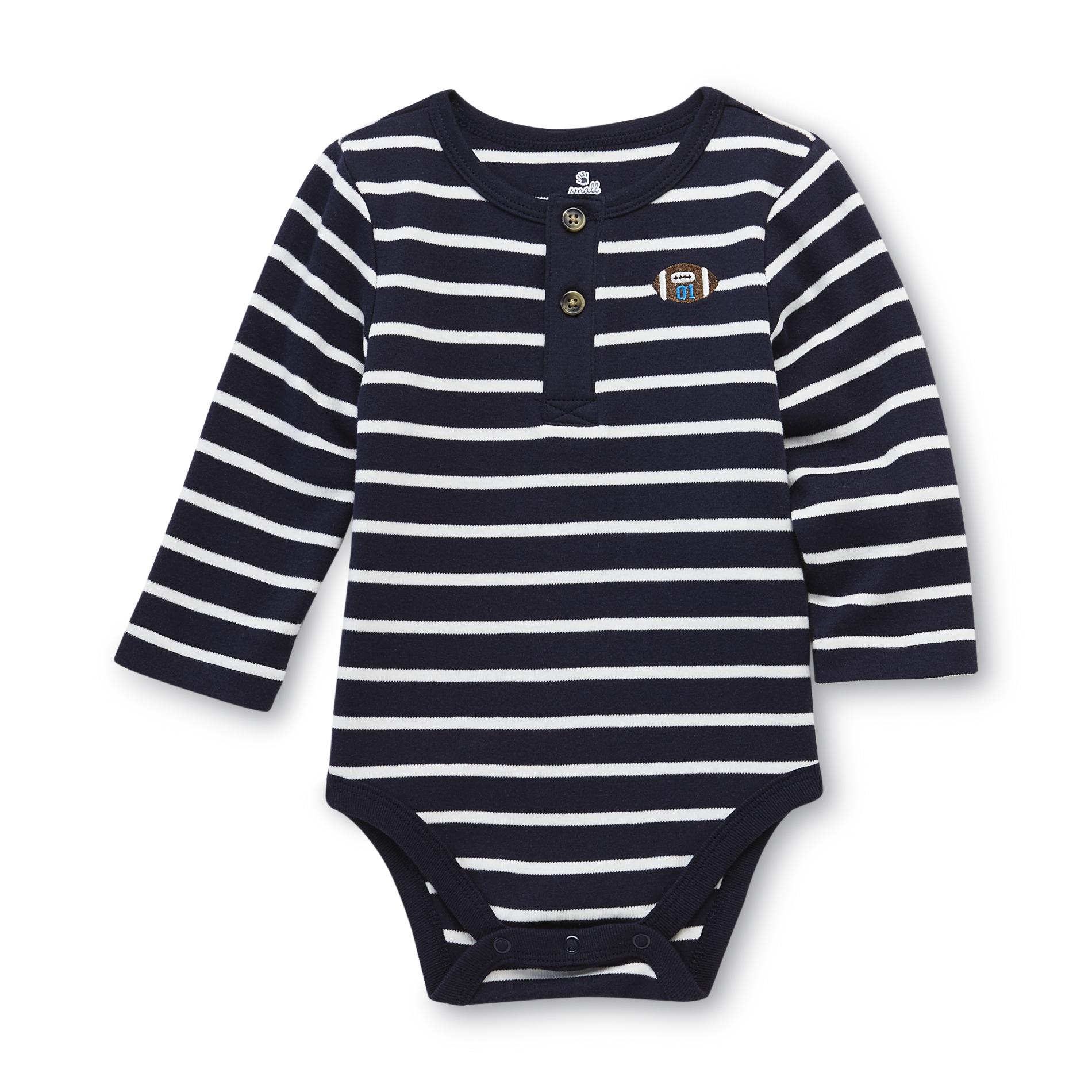 Small Wonders Newborn Boy's Striped Henley Bodysuit - Football