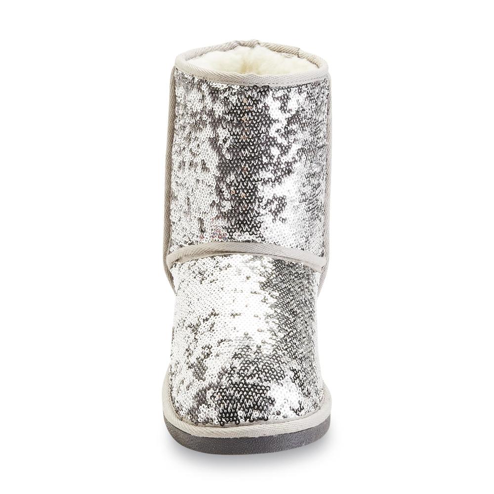 Bolaro Women's Quinn 7" Silver Sequined Fleece-Lined Fashion Boot