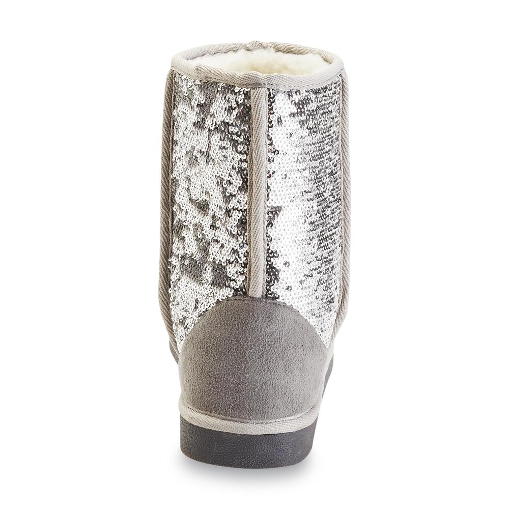 Bolaro Women's Quinn 7" Silver Sequined Fleece-Lined Fashion Boot