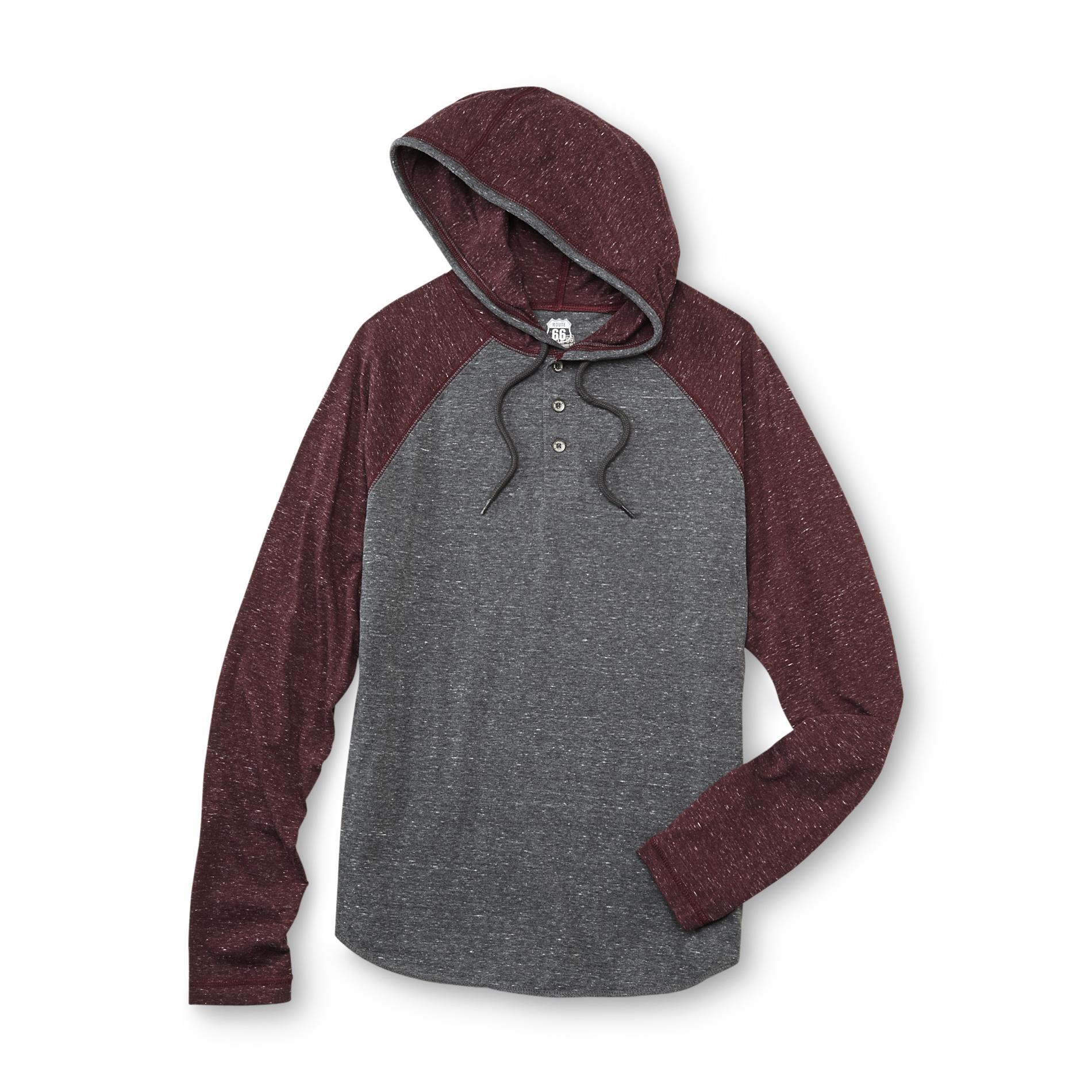 Route 66 Men's Hooded Henley Shirt Flecked