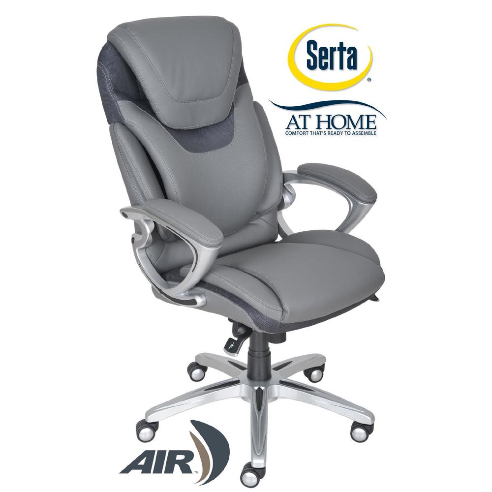 Serta AIR™ Health & Wellness Executive Office Chair, Eco-friendly Bonded Leather, Light Grey