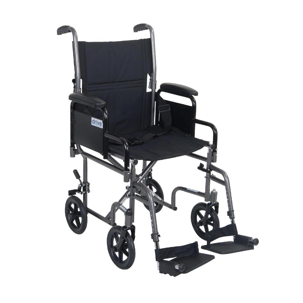 Drive Medical Lightweight Steel Transport Wheelchair with Detachable Desk Arms