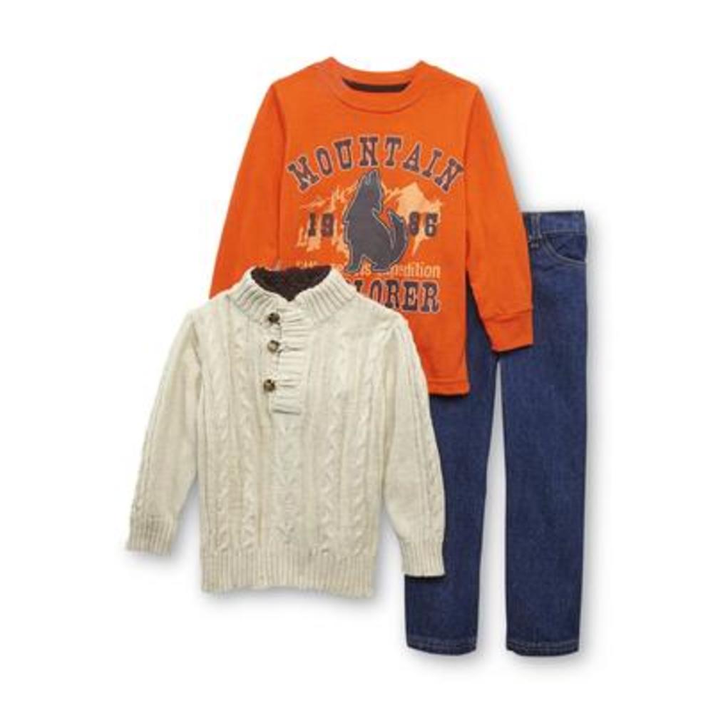 Little Rebels Toddler Boy's T-Shirt  Pants & Henley Sweater - Wolf