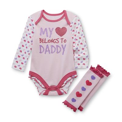 Small Wonders Newborn Girl's Bodysuit & Leg Warmers - Heart Belongs to Daddy