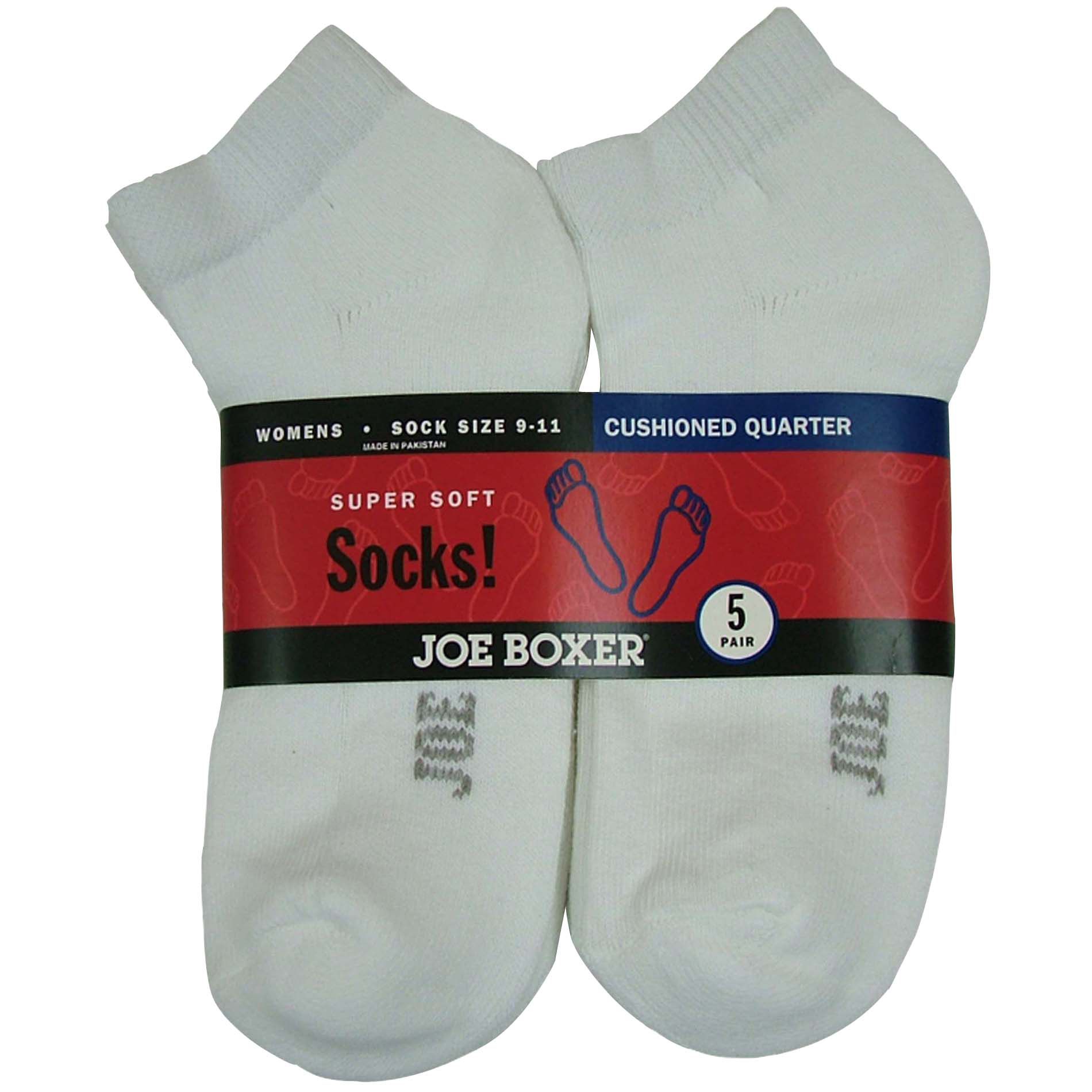 Joe Boxer Women&#39;s Cushioned Quarter White Socks -5-pack. Size 9-11