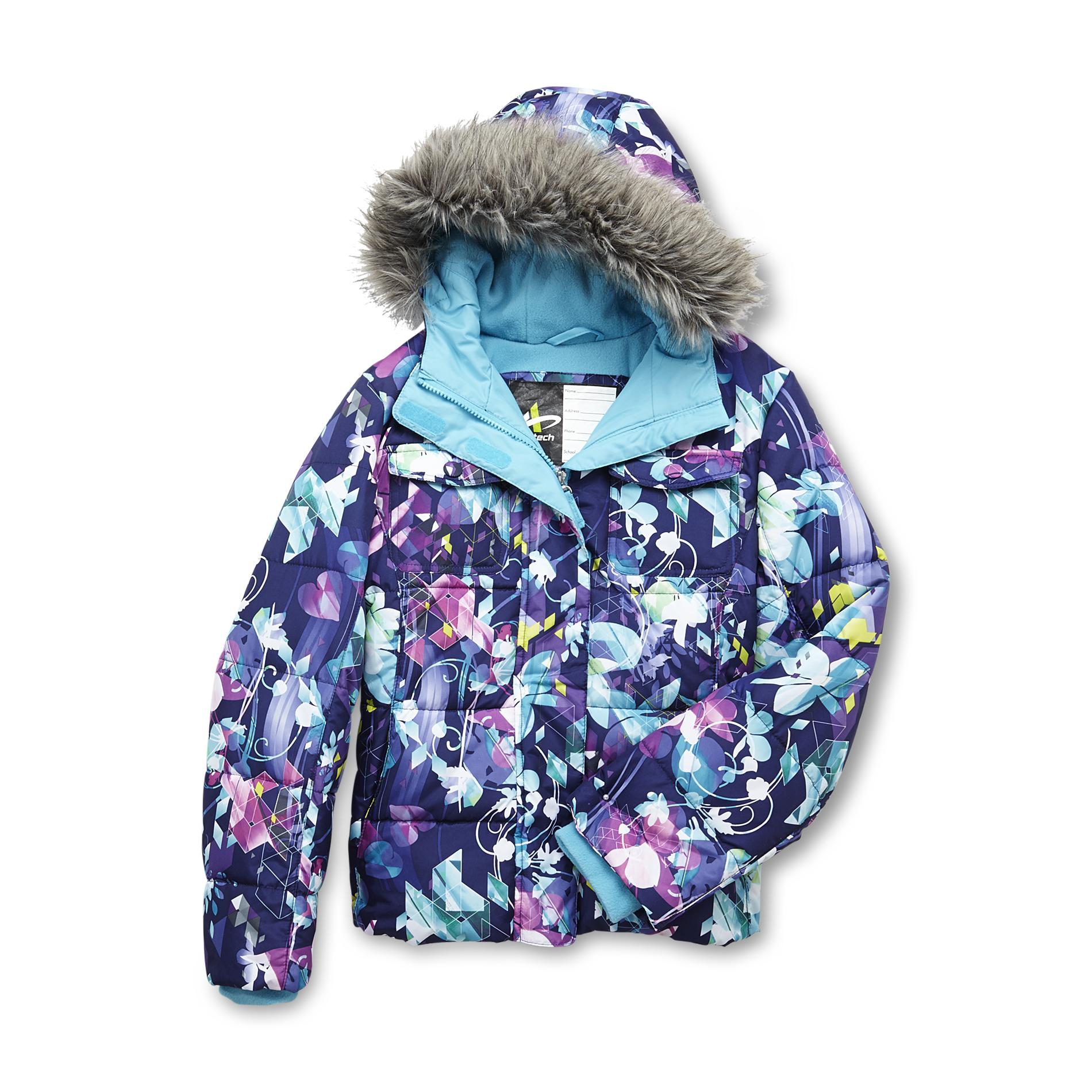 Athletech Girl's Hooded Performance Jacket - Geometric Floral