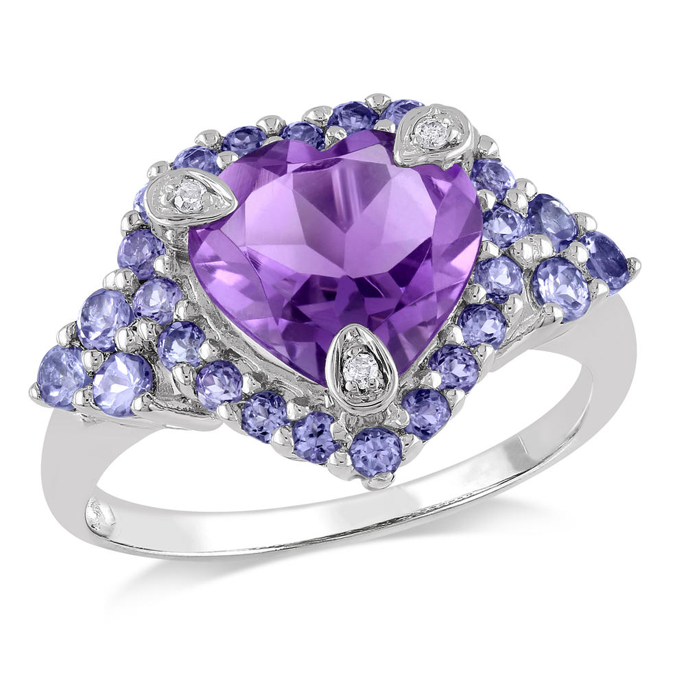 Amour 0.015 cttw and 3.07 ct T.G.W. Diamond and Amethyst Tanzanite Fashion Ring in Sterling Silver