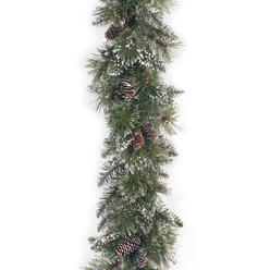 National Tree 6 Foot Glittery Bristle Pine Mantle Swag with Cones and 150 Clear Lights GB1-300-6M-1