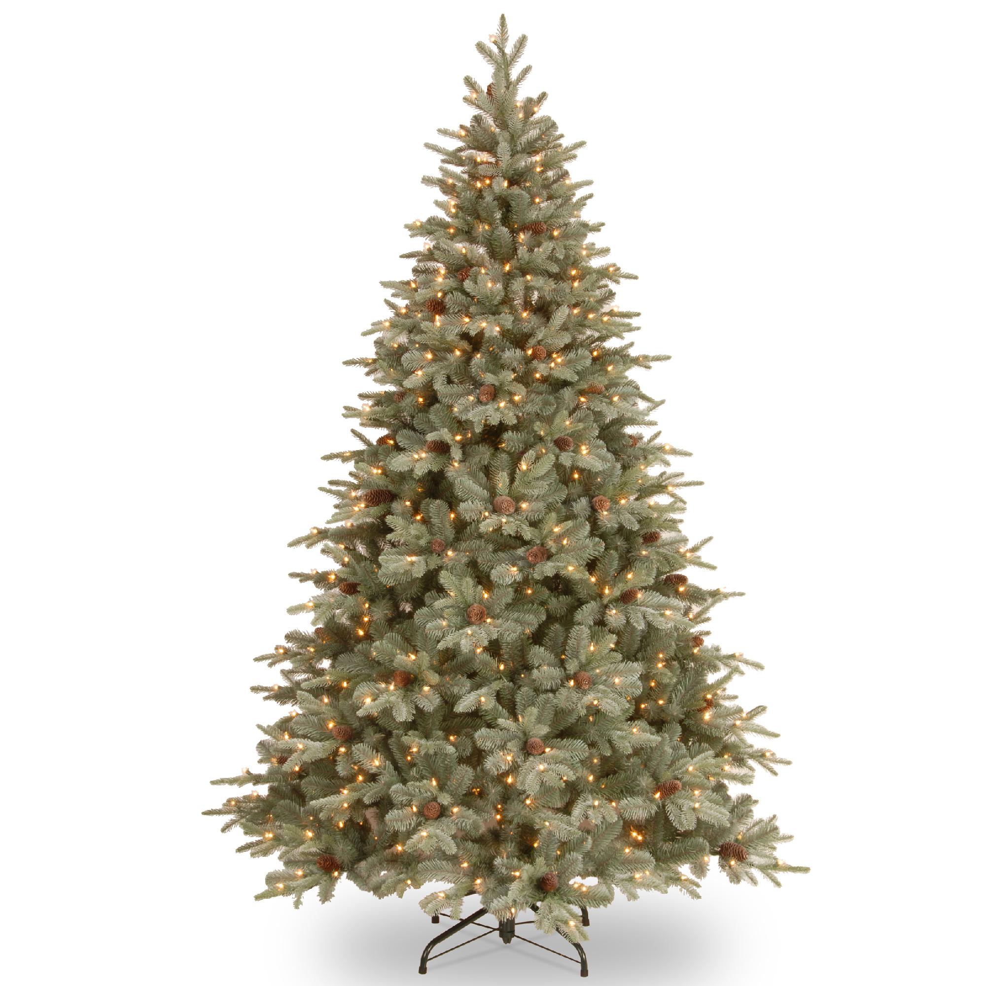 PEFA1-307-75 Hinged National Tree 7.5 Foot Feel Real Frosted Artic Spruce Tree with Cones and 750 Clear Lights