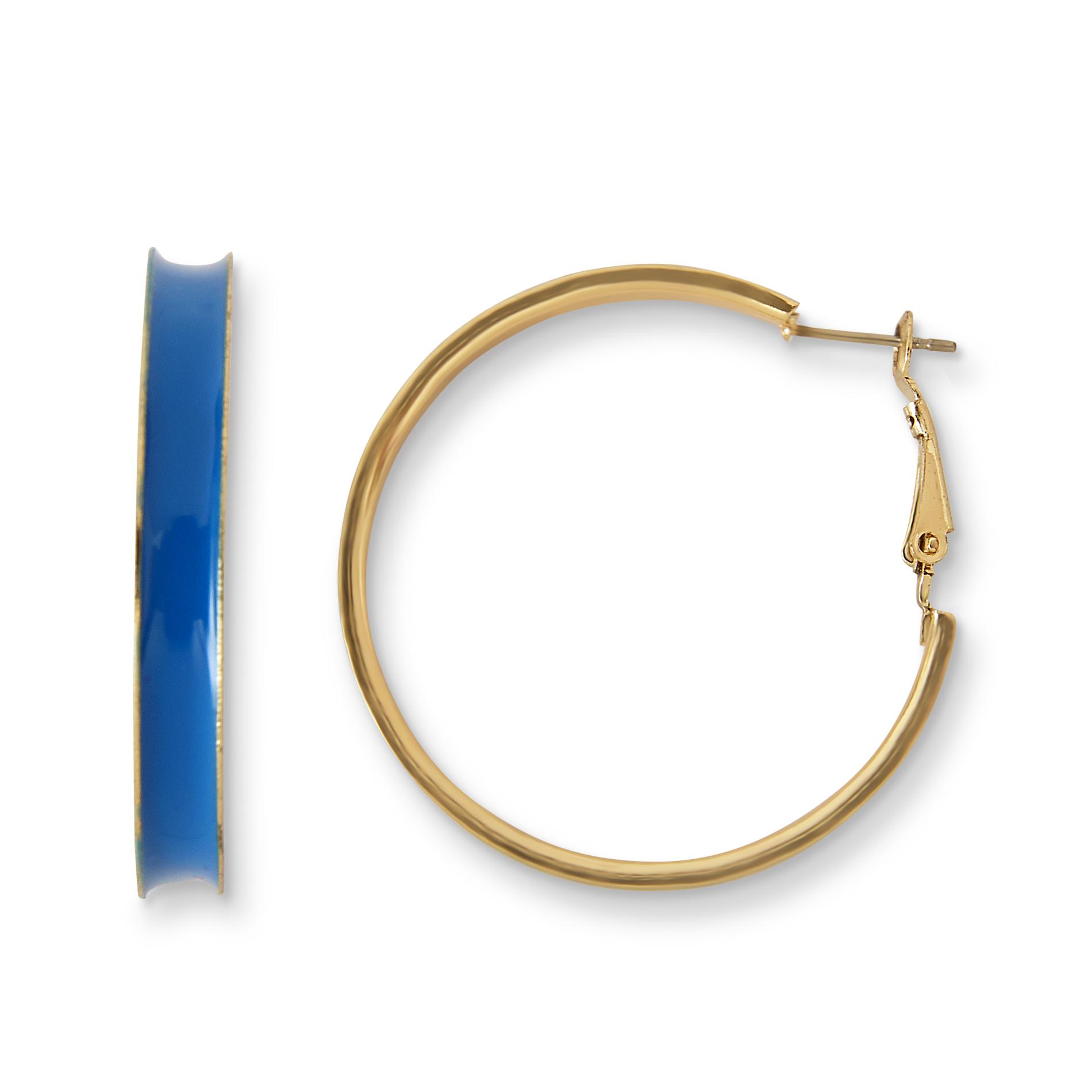 Joe Boxer Women's Neon Blue Hoop Earrings - Goldtone