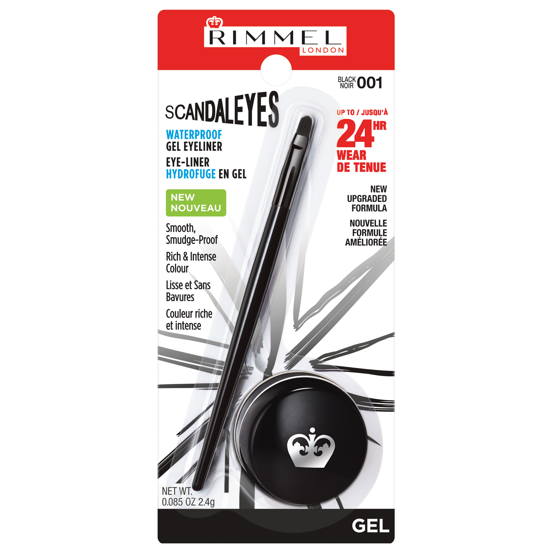 Rimmel Eyeliner, Gel, Waterproof, Black 001, 0.085 oz (2.4 g)