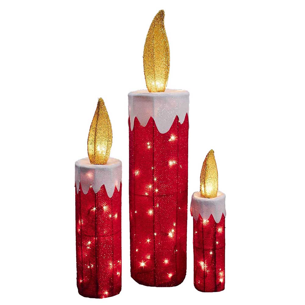 Three  Piece Wire Tinsel Fabric Candle Light Set