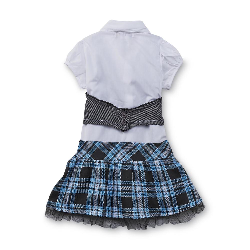 Duchess Girl's Blouse  Skirt  Cropped Vest & Necktie - Plaid