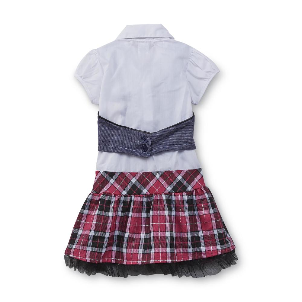 Duchess Girl's Blouse  Skirt  Cropped Vest & Necktie - Plaid