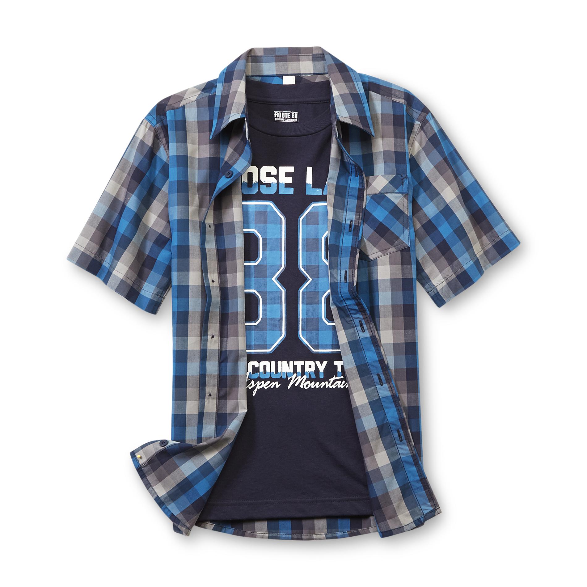 Route 66 Boy's Plaid Shirt & Graphic T-Shirt - Moose Lake