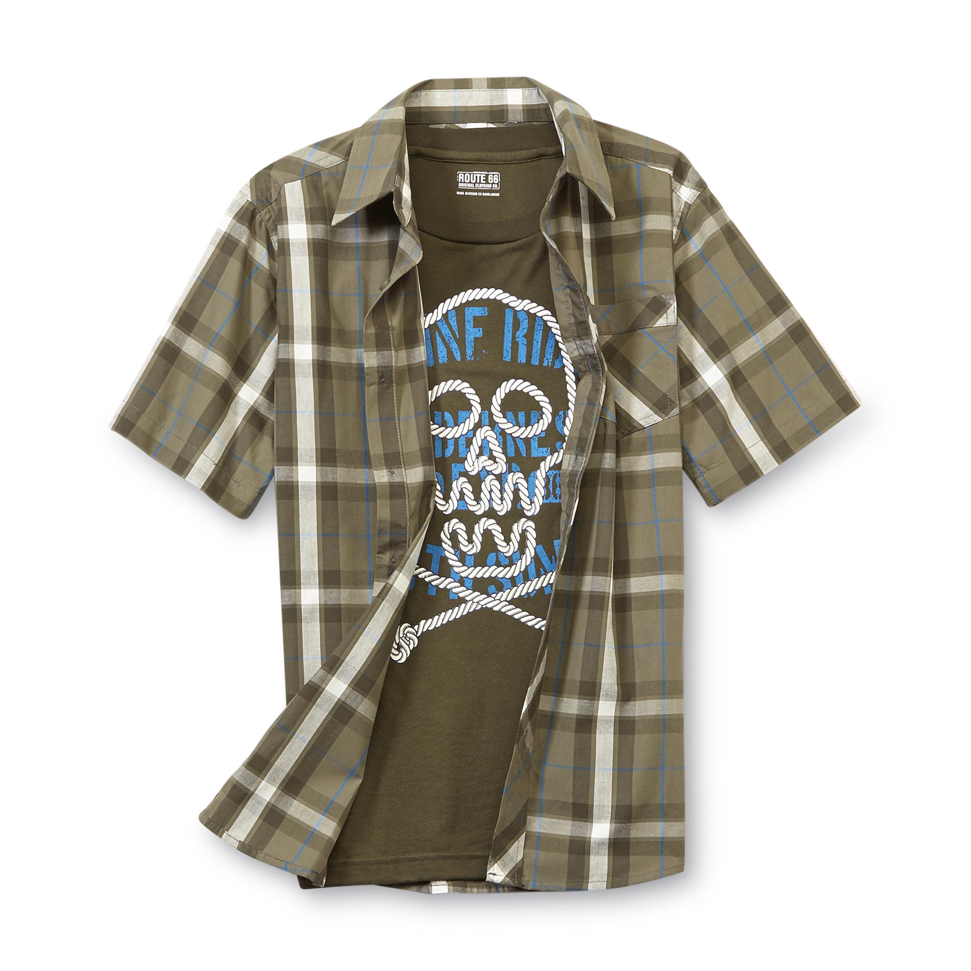 Route 66 Boy's Plaid Shirt & Graphic T-Shirt - Skull